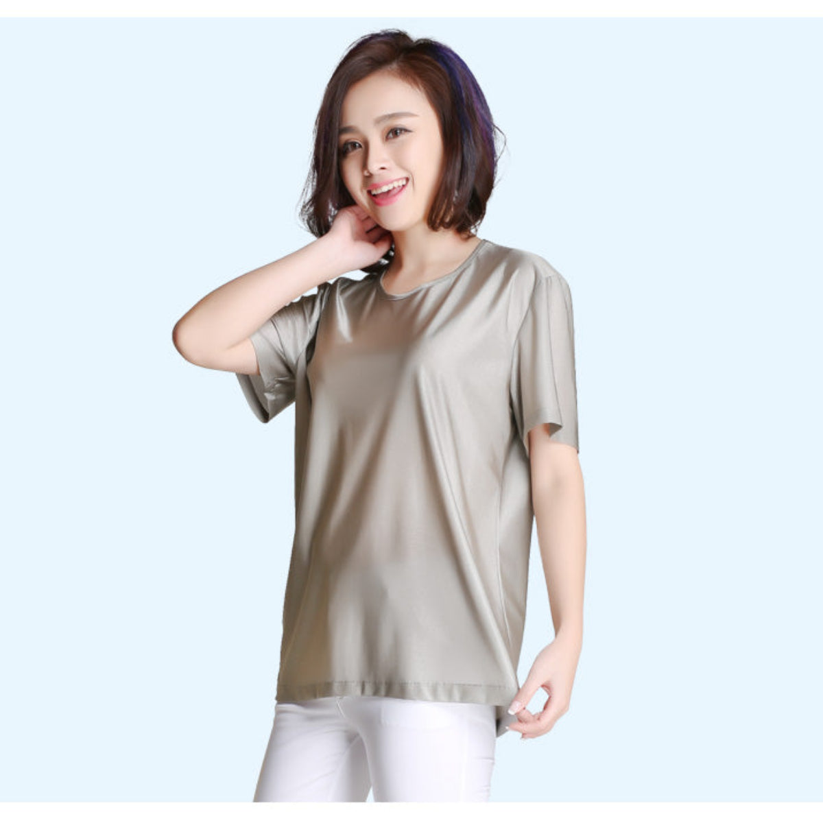 Women's Crew Neck EMF Shielding T-Shirt — 100% Silver Fiber, RF Radiation Protection, Short Sleeve