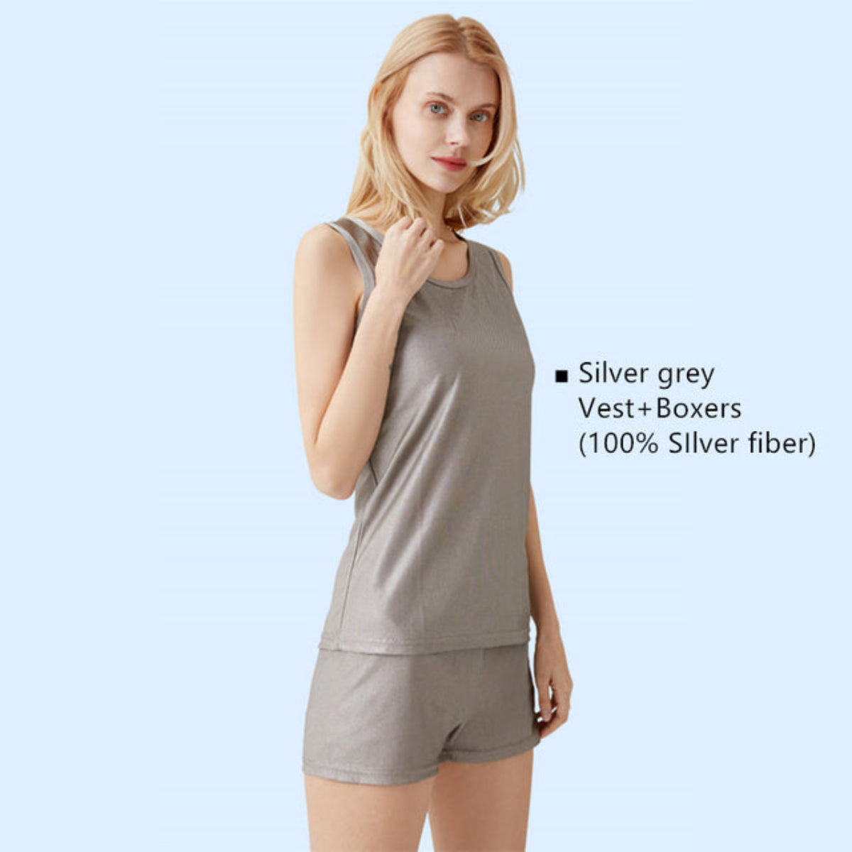 Women's Silver Fiber EMF Protection Wear — Tank Top, Shorts, or Set (100% Silver Fabric)