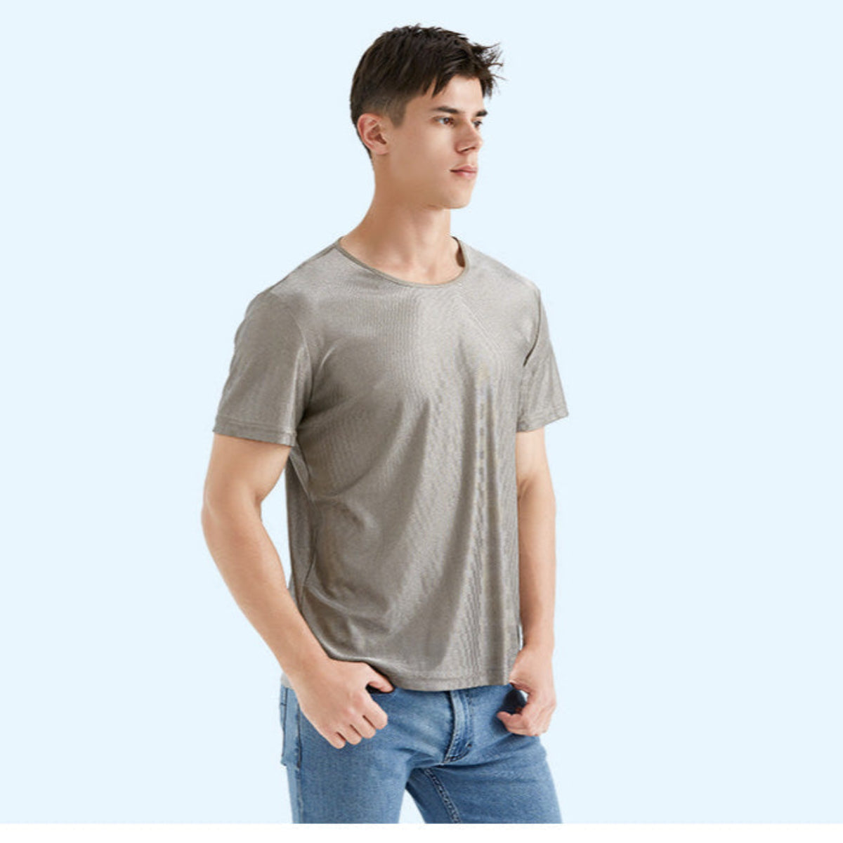 Men's Crew Neck Anti-EMF Shielding Shirt — 100% Silver Fiber, RF Radiation Blocking, Short Sleeve