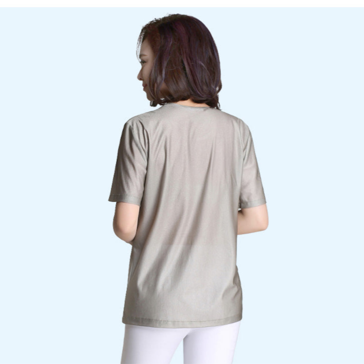 Women's Crew Neck EMF Shielding T-Shirt — 100% Silver Fiber, RF Radiation Protection, Short Sleeve