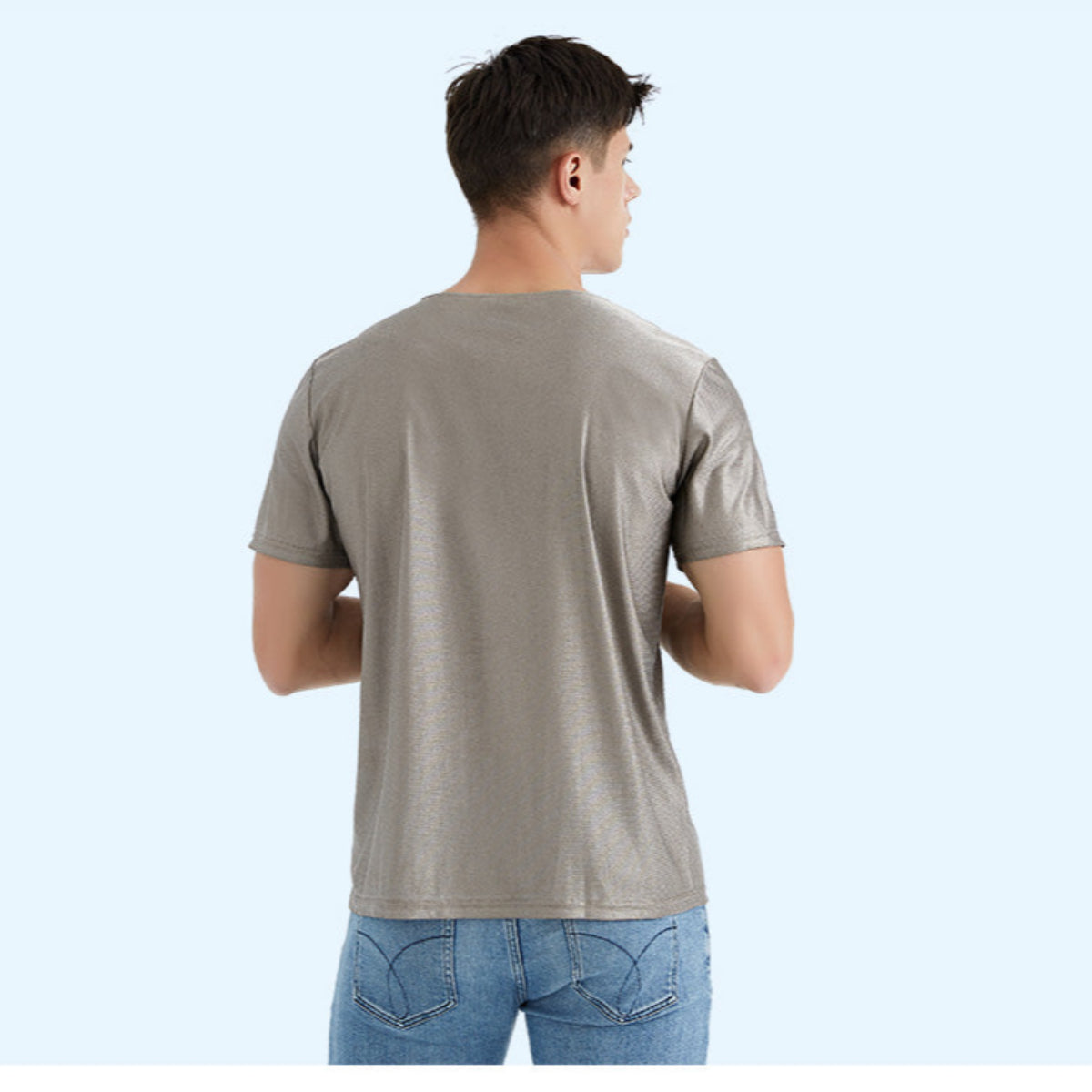 Men's Crew Neck Anti-EMF Shielding Shirt — 100% Silver Fiber, RF Radiation Blocking, Short Sleeve