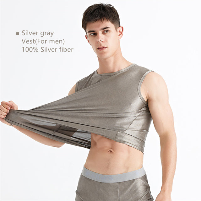 Men's Silver Fiber EMF Shielding Clothing — Sleeveless Vest, Boxers, or Set (100% Silver Fiber)