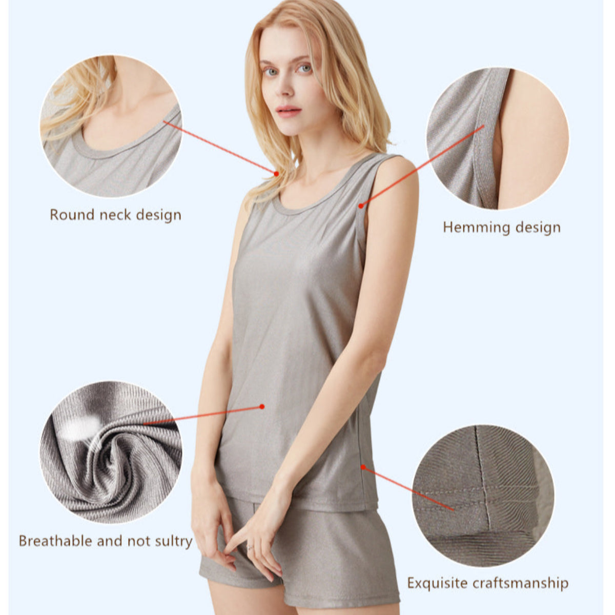 Women's Silver Fiber EMF Protection Wear — Tank Top, Shorts, or Set (100% Silver Fabric)