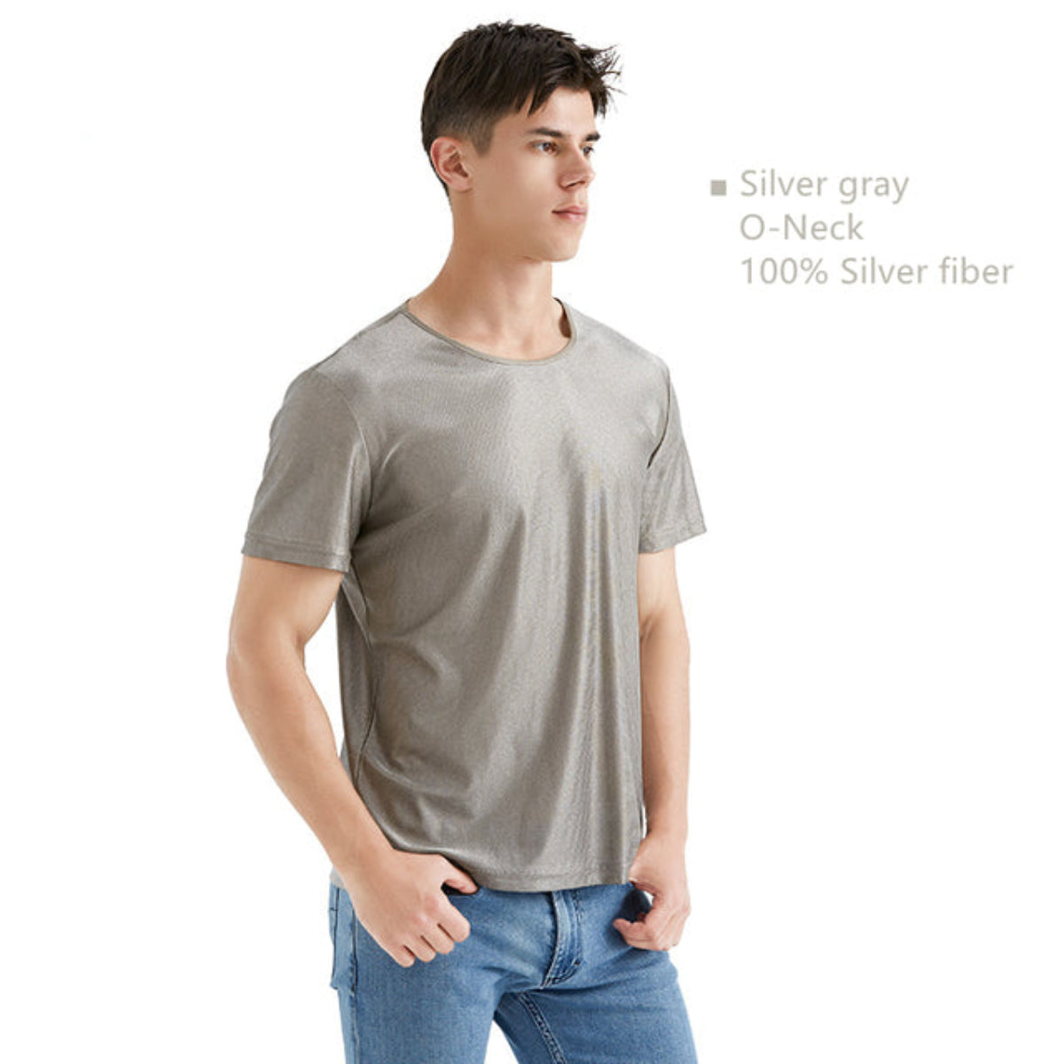 Men's Crew Neck Anti-EMF Shielding Shirt — 100% Silver Fiber, RF Radiation Blocking, Short Sleeve