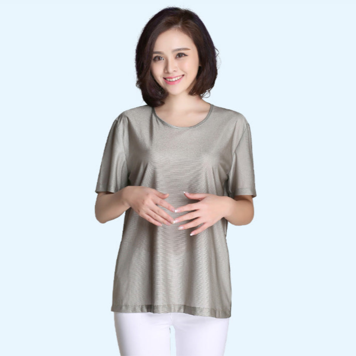 Women's Crew Neck EMF Shielding T-Shirt — 100% Silver Fiber, RF Radiation Protection, Short Sleeve