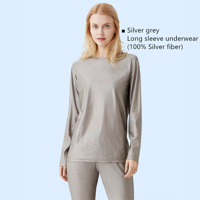 Women's Silver Fiber Long Sleeve Tee — Lightweight EMF/5G Shielding, Breathable