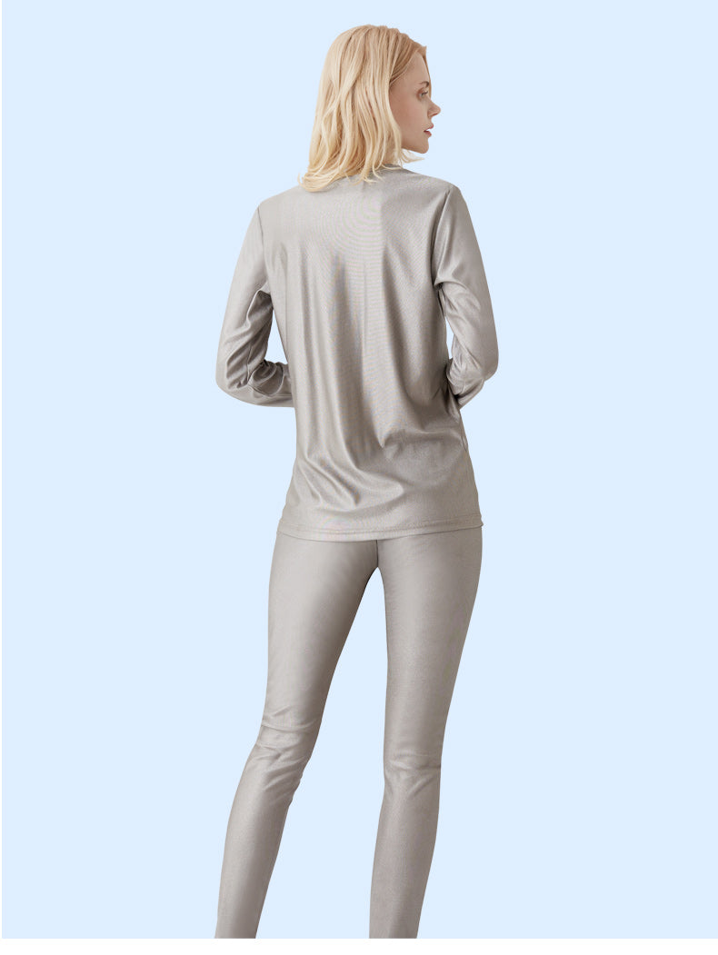 Women's Silver Fiber Long Sleeve Tee — Lightweight EMF/5G Shielding, Breathable