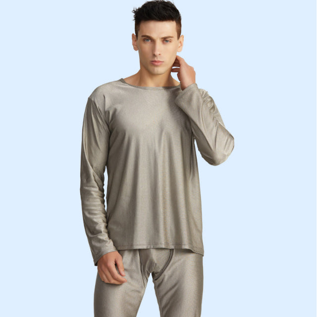 White Bear Tech Men's Silver Fiber Long Sleeve EMF Shielding Shirt — Radiation Protection, 100% Silver Fabric