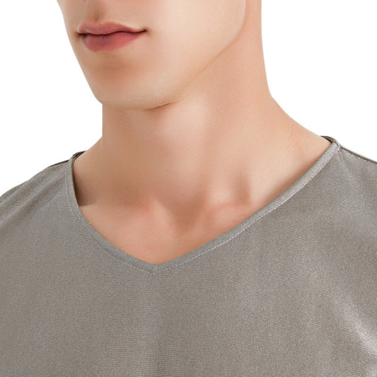 Men's V-Neck Electromagnetic Radiation Protection T-Shirt — 100% Silver Fiber, EMF/RF Shielding, Short Sleeve