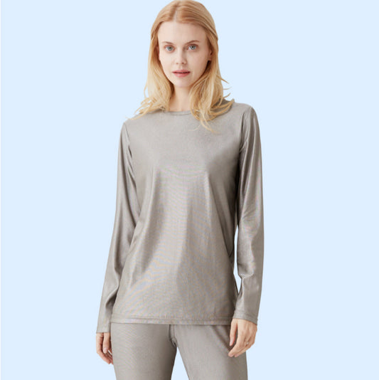 Women's Silver Fiber Long Sleeve Tee — Lightweight EMF/5G Shielding, Breathable